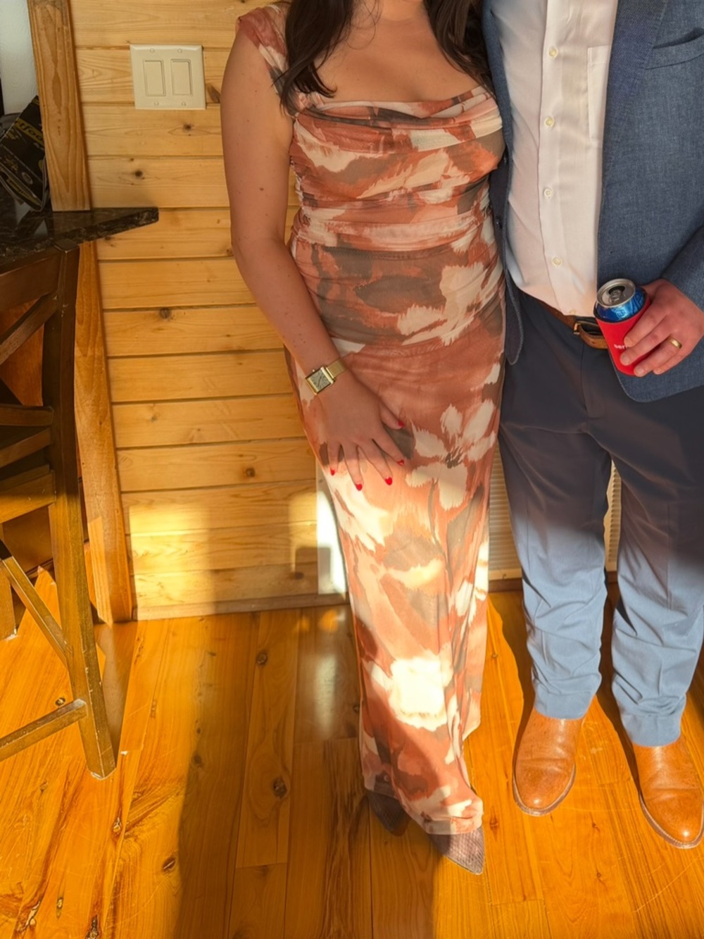 Cowl Neck Maxi Dress in Blush & Cream Abstract Print